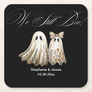 Cute Halloween-Themed Wedding Anniversary Dinner Square Paper Coaster