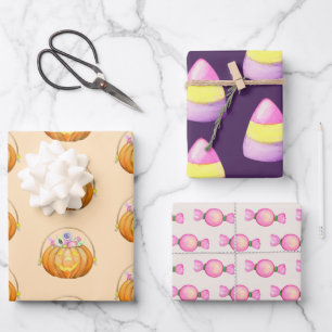 Cute Halloween Trick or Treat Candy Wrapping Paper Sheet