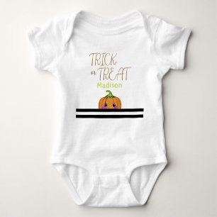 Cute Halloween Trick or Treat Glitter Pumpkin Name Baby Bodysuit