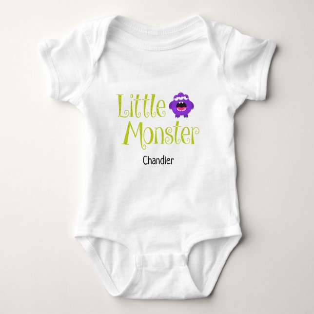 Cute Halloween Trick or Treat Little Monster Name Baby Bodysuit (Front)