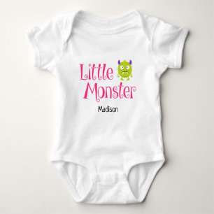 Cute Halloween Trick or Treat Little Monster Name Baby Bodysuit
