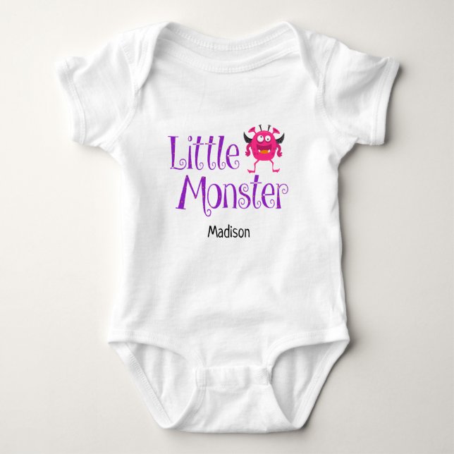Cute Halloween Trick or Treat Little Monster Name Baby Bodysuit (Front)