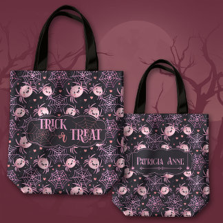 Cute Halloween Trick or Treat Spiders and Hearts Tote Bag