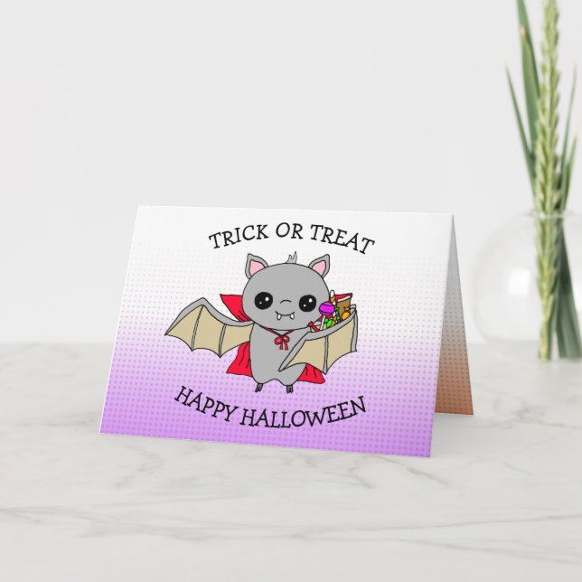 Cute Halloween Trick or Treating Bag holding Candy Card (Front)