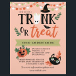 Cute Halloween Trunk or Treat Social Distance Flyer<br><div class="desc">Cute Halloween trunk or treat flyer in a fun design with a upside down ghost instead of the U in trunk,  a happy pumpkin,  a cute black cat,  a bat,  and a witch hat.</div>