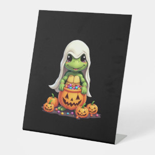 Cute Halloween Turtle Ghost with Candy (1) Pedestal Sign