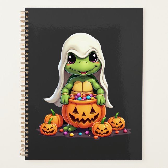 Cute Halloween Turtle Ghost with Candy (1) Planner (Front)