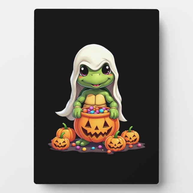Cute Halloween Turtle Ghost with Candy (1) Plaque (Front)