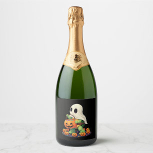 Cute Halloween Turtle Ghost with Candy (2) Sparkling Wine Label