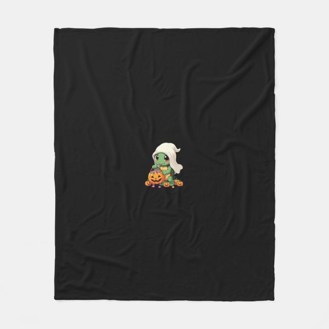 Cute Halloween Turtle Ghost with Candy (3) Fleece Blanket (Front)