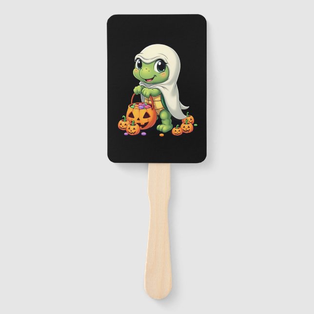 Cute Halloween Turtle Ghost with Candy (4) Hand Fan (Front)