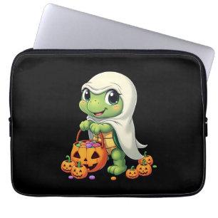 Cute Halloween Turtle Ghost with Candy (4) Laptop Sleeve