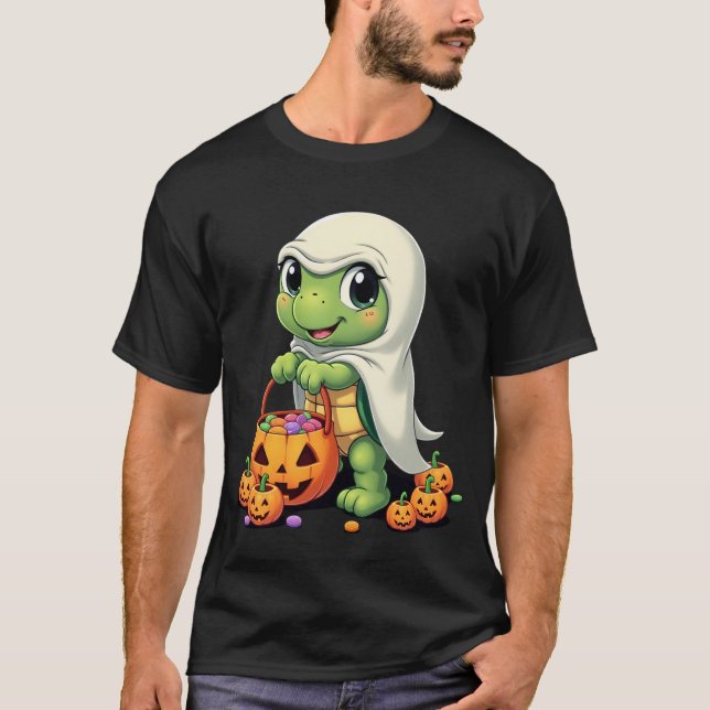 Cute Halloween Turtle Ghost with Candy (4) T-Shirt (Front)