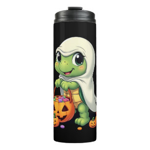 Cute Halloween Turtle Ghost with Candy (4) Thermal Tumbler