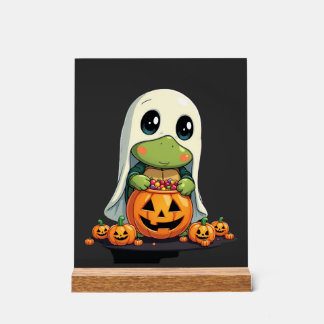Cute Halloween Turtle Ghost with Candy (5) Acrylic Sign