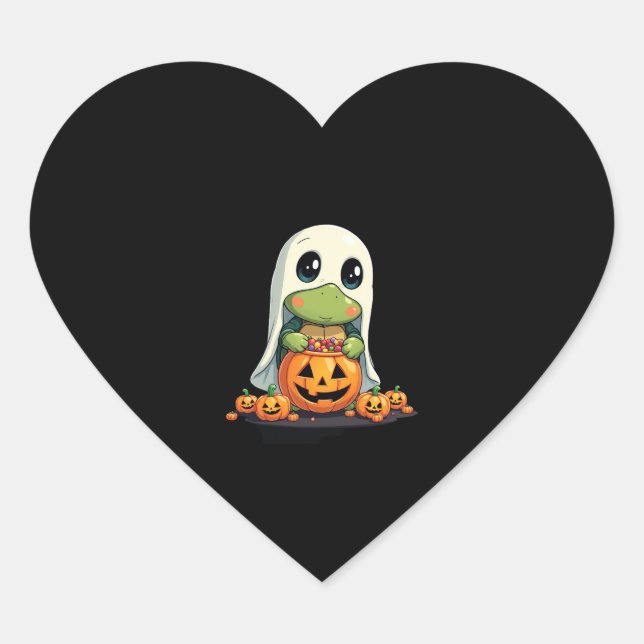 Cute Halloween Turtle Ghost with Candy (5) Heart Sticker (Front)