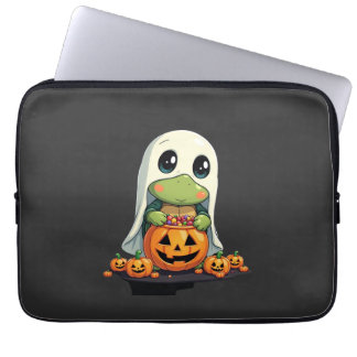 Cute Halloween Turtle Ghost with Candy (5) Laptop Sleeve