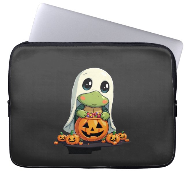 Cute Halloween Turtle Ghost with Candy (5) Laptop Sleeve (Front)