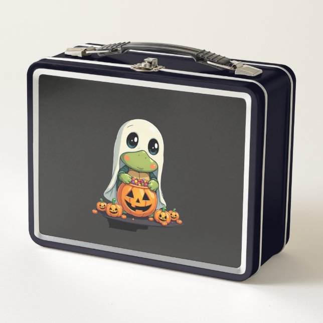 Cute Halloween Turtle Ghost with Candy (5) Metal Lunch Box (Front)
