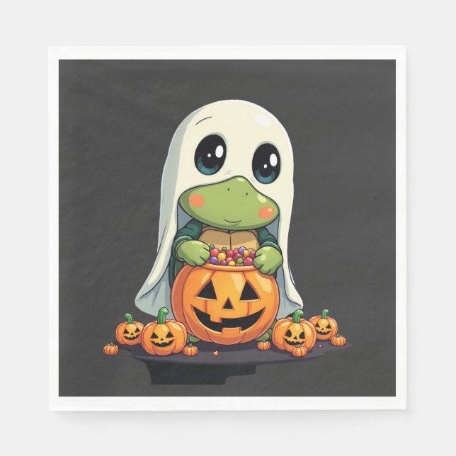 Cute Halloween Turtle Ghost with Candy (5) Napkin (Front)