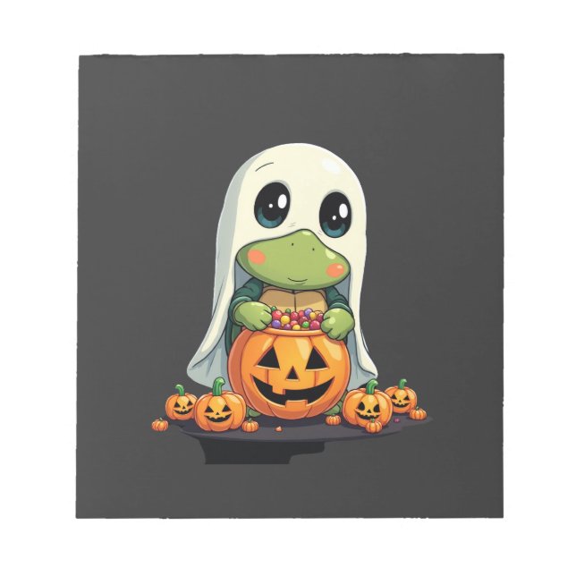 Cute Halloween Turtle Ghost with Candy (5) Notepad (Front)