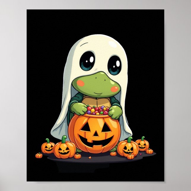 Cute Halloween Turtle Ghost with Candy (5) Poster (Front)