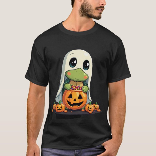 Cute Halloween Turtle Ghost with Candy (5) T-Shirt (Front)