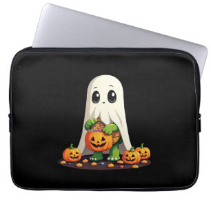 Cute Halloween Turtle Ghost with Candy (6) Laptop Sleeve