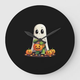 Cute Halloween Turtle Ghost with Candy (6) Large Clock