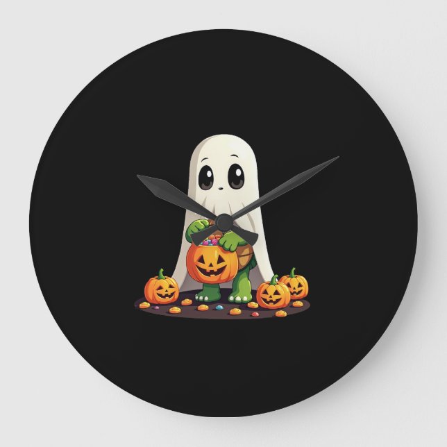 Cute Halloween Turtle Ghost with Candy (6) Large Clock (Front)