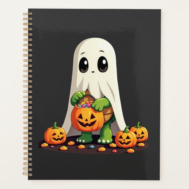 Cute Halloween Turtle Ghost with Candy (6) Planner (Front)