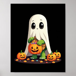 Cute Halloween Turtle Ghost with Candy (6) Poster