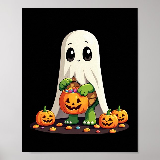 Cute Halloween Turtle Ghost with Candy (6) Poster (Front)