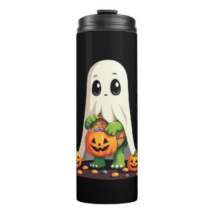 Cute Halloween Turtle Ghost with Candy (6) Thermal Tumbler