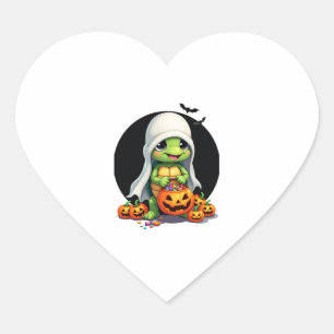 Cute Halloween Turtle Ghost with Candy (7) Heart Sticker