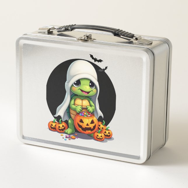 Cute Halloween Turtle Ghost with Candy (7) Metal Lunch Box (Front)