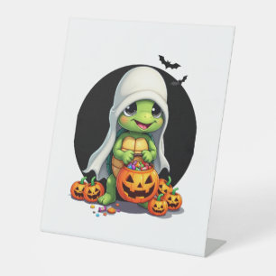 Cute Halloween Turtle Ghost with Candy (7) Pedestal Sign