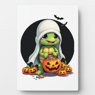 Cute Halloween Turtle Ghost with Candy (7) Plaque