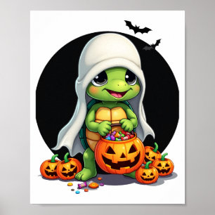 Cute Halloween Turtle Ghost with Candy (7) Poster