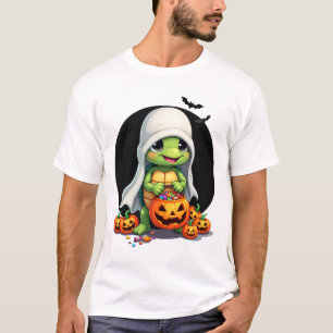 Cute Halloween Turtle Ghost with Candy (7) T-Shirt