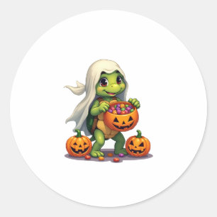 Cute Halloween Turtle Ghost with Candy (8) Classic Round Sticker