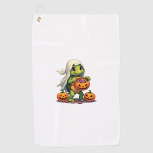 Cute Halloween Turtle Ghost with Candy (8) Golf Towel