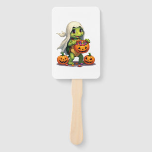 Cute Halloween Turtle Ghost with Candy (8) Hand Fan