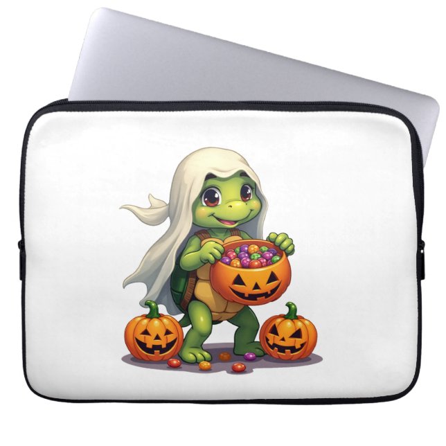 Cute Halloween Turtle Ghost with Candy (8) Laptop Sleeve (Front)