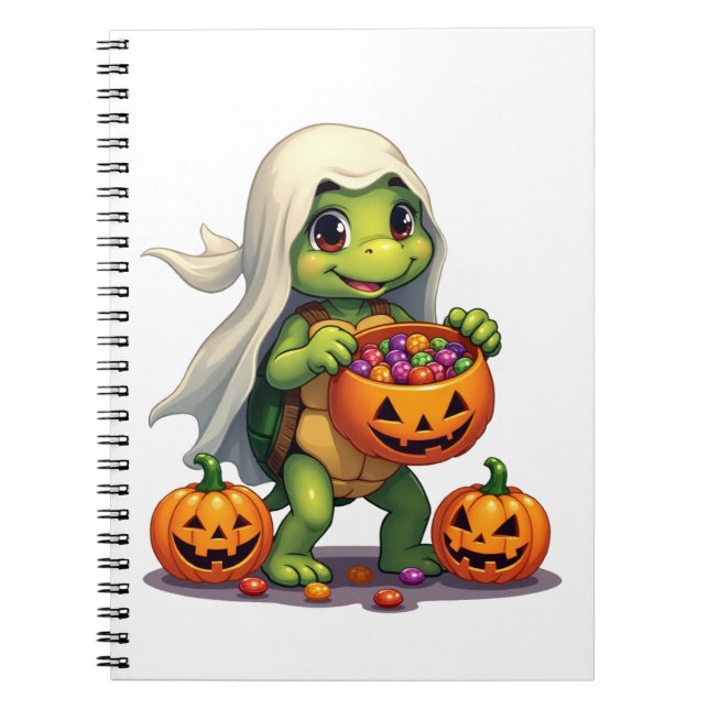 Cute Halloween Turtle Ghost with Candy (8) Notebook (Front)
