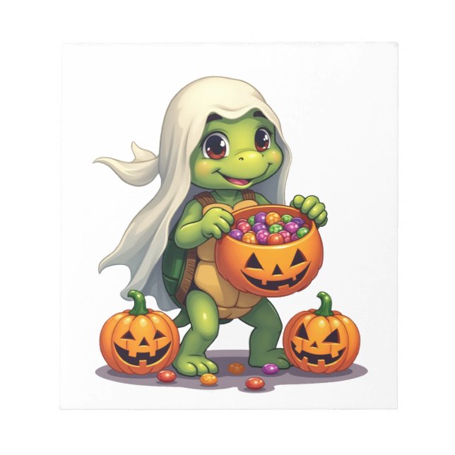 Cute Halloween Turtle Ghost with Candy (8) Notepad (Front)