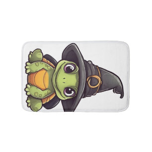 Cute Halloween turtle with a witch hat. Copy Bath Mat