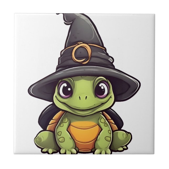 Cute Halloween turtle with a witch hat. Copy Ceramic Tile (Front)