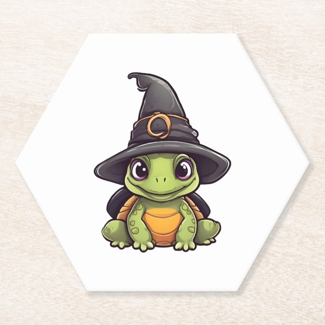 Cute Halloween turtle with a witch hat. Copy Paper Coaster (Front)