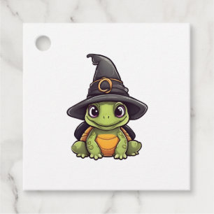 Cute Halloween turtle with a witch hat. Favour Tags